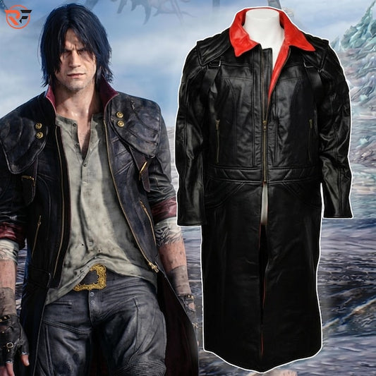 Devil May Cry Dante Leather Coat | Black Gothic Cosplay Costume