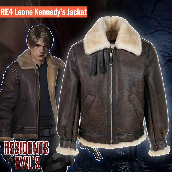 Resident Evil 4 Leather Jacket – Faux Fur Leon Kennedy Shearling Brown Leather Jacket - Gaming Cosplay Costume