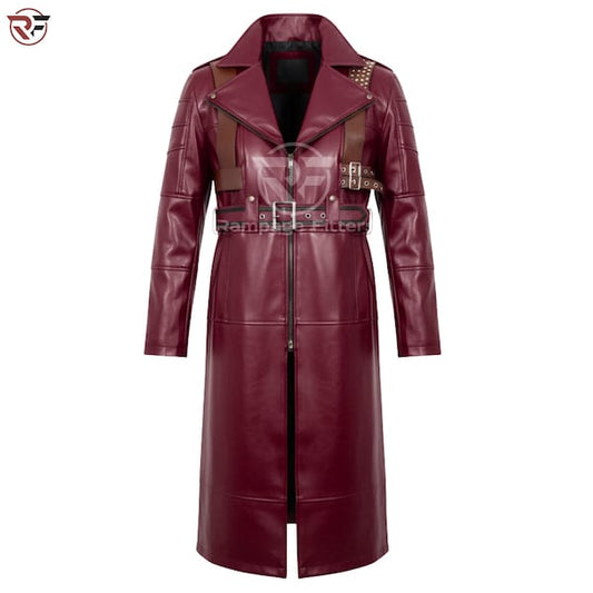 Devil May Cry 3 Cosplay Costume | DMC3 Maroon Leather Trench Coat with Holster