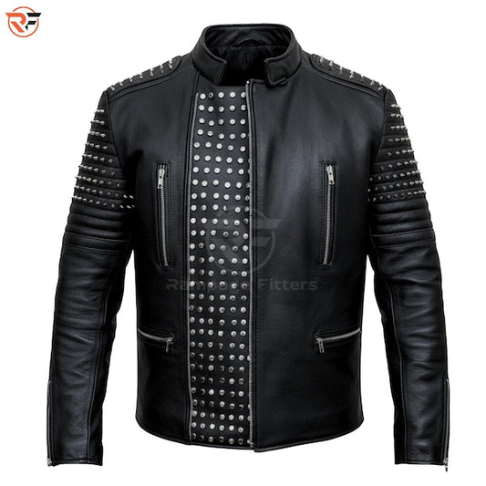 Mens Studded Leather biker Jacket, Punk Rock Spike Jacket, Moto Vest, Heavy Metal spiked motorcycle Jacket