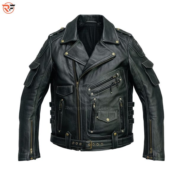 Men's Genuine Buffalo Leather Biker Jacket | Punk Rock Motorcycle Outerwear