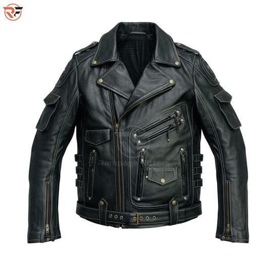 Men's Genuine Buffalo Leather Biker Jacket | Punk Rock Motorcycle Outerwear