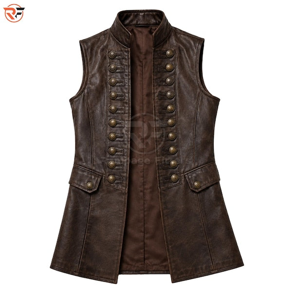 Captain Jack Sparrow Distressed Leather Vest | Pirate Steampunk Waistcoat | Medieval Cosplay Vest | Gothic Long Leather Vest