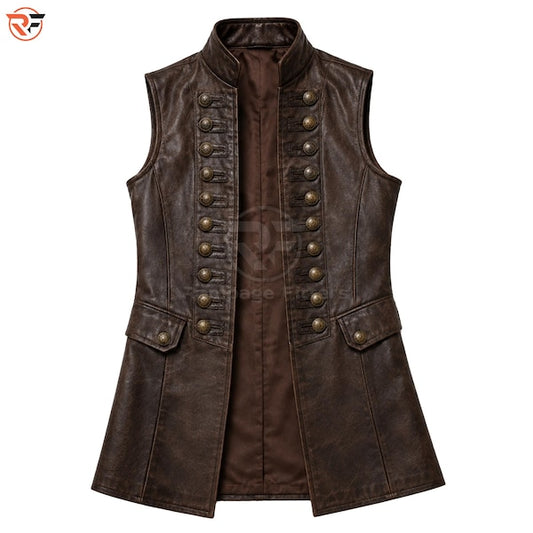 Captain Jack Sparrow Distressed Leather Vest | Pirate Steampunk Waistcoat | Medieval Cosplay Vest | Gothic Long Leather Vest
