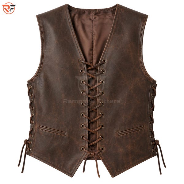 Handmade Distressed Leather Vest - Renaissance Lace Up Corset