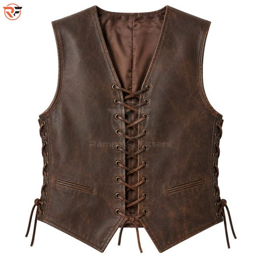 Handmade Distressed Leather Vest - Renaissance Lace Up Corset