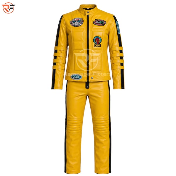 Men's Kill Bill Yellow Leather Suit | The Bride Cosplay Costume | Beatrix Kiddo Jacket and Pants | Halloween Movie Outfit for Unisex