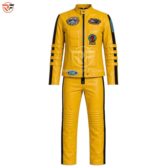 Men's Kill Bill Yellow Leather Suit | The Bride Cosplay Costume | Beatrix Kiddo Jacket and Pants | Halloween Movie Outfit for Unisex
